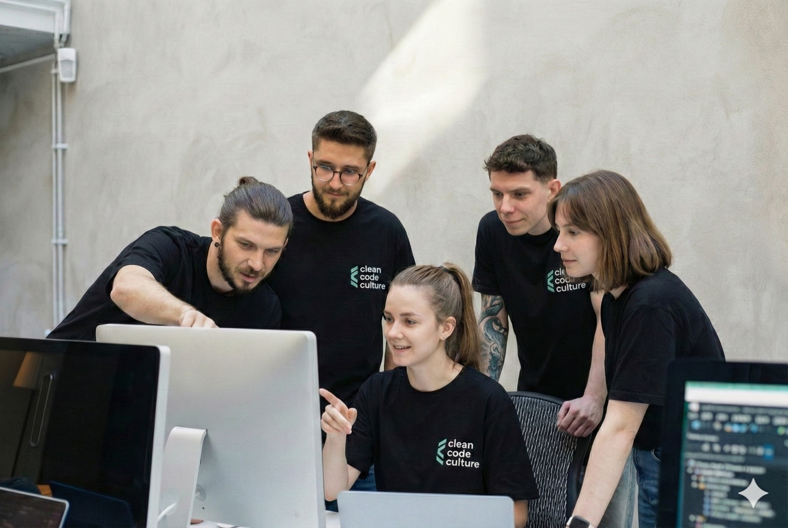 Software development team collaborating