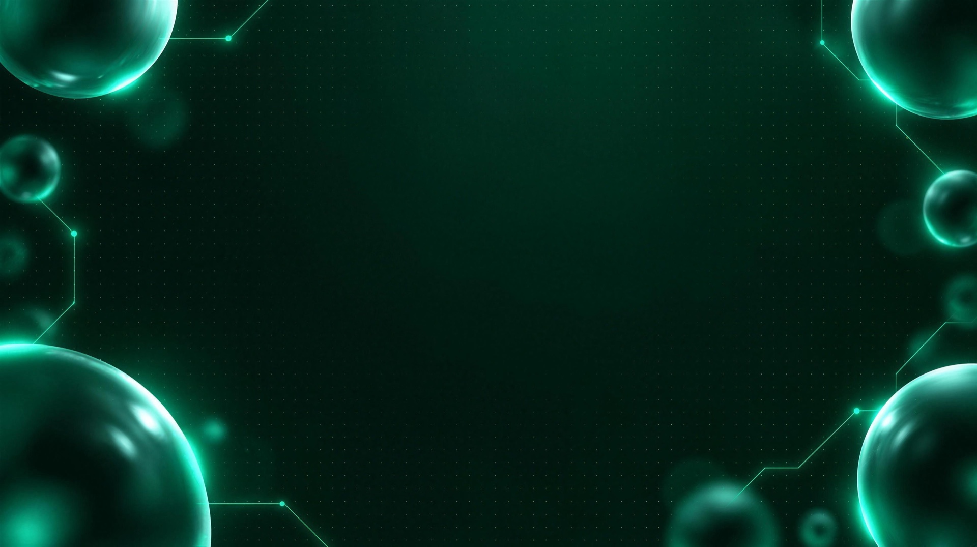 Dark emerald background with frosted glass orbs and circuit lines