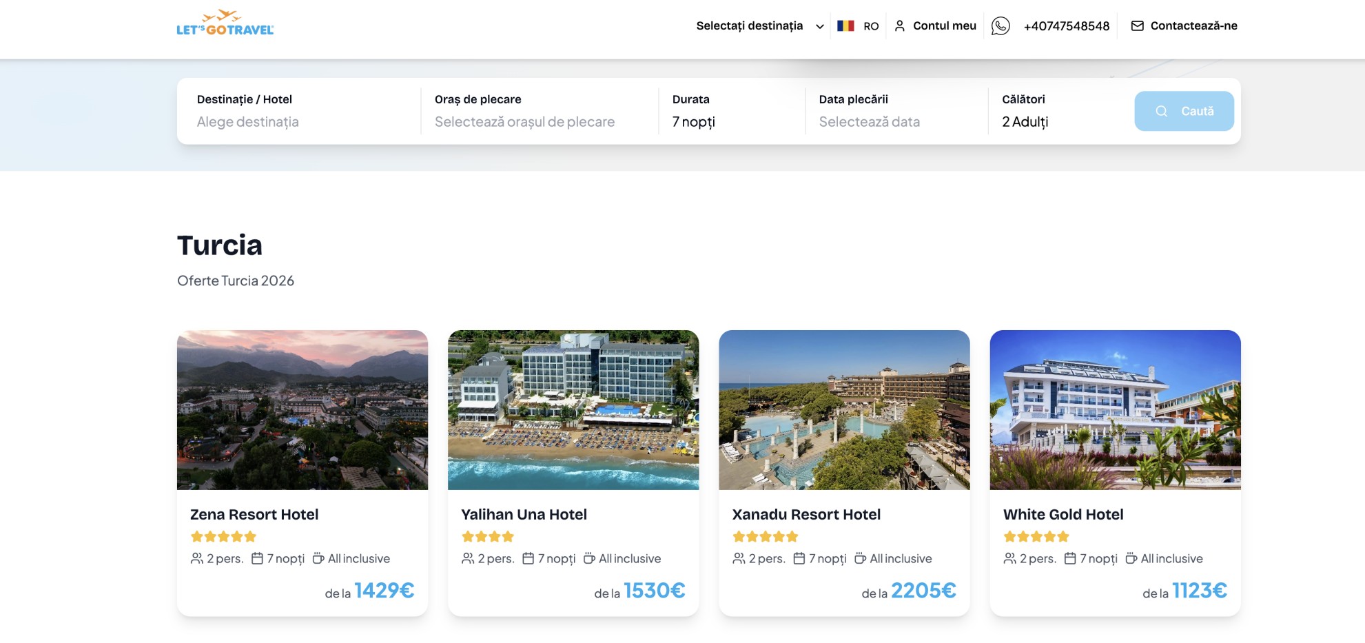 Carduri de ofertă cu informații cheie